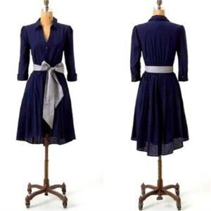Anthropologie Moulinette Soeurs Dakota Button Down Shirt Dress Navy Size 14